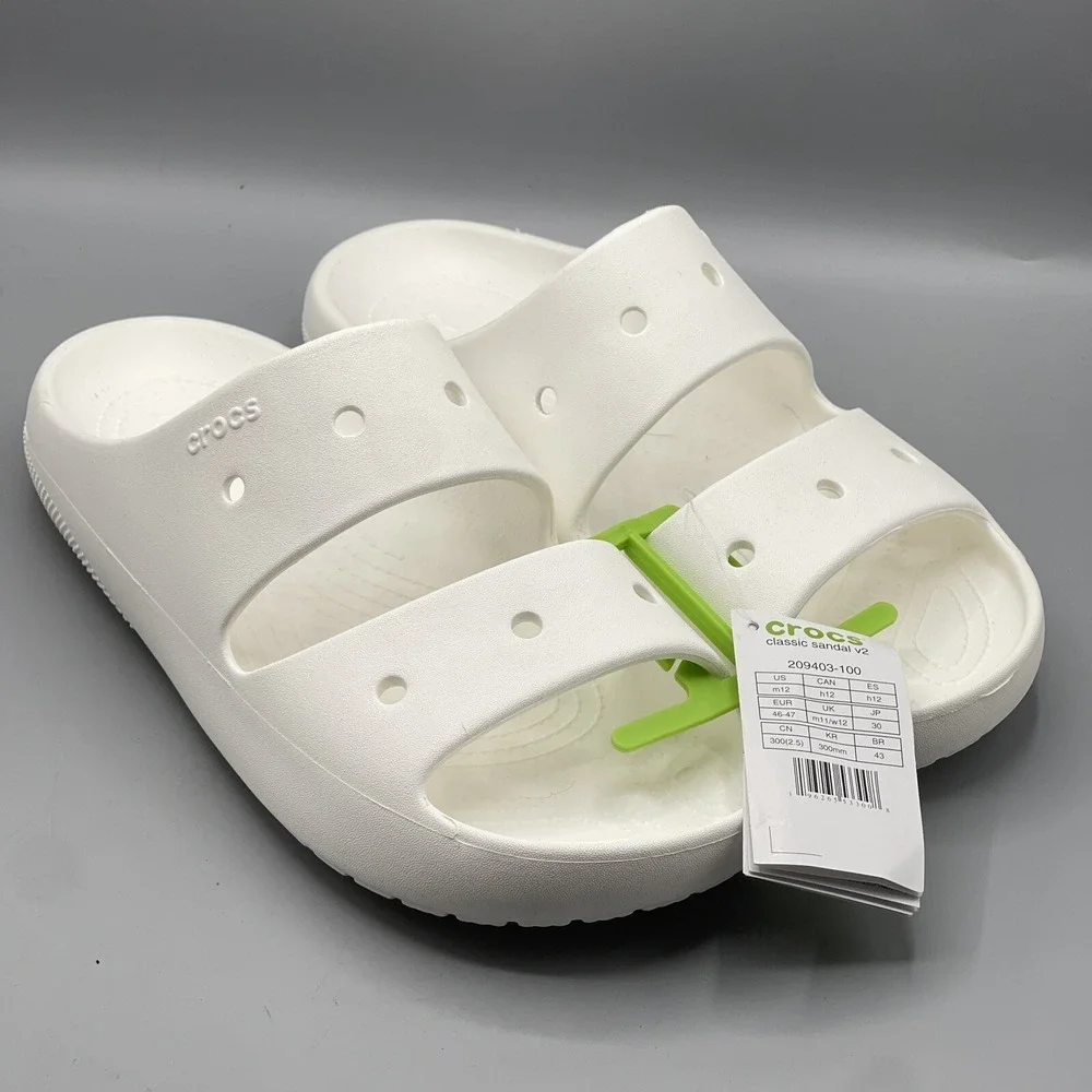 Crocs Men's 12 White‎ Slides Lightweight Classic Sandals V2 Sports Open Toe